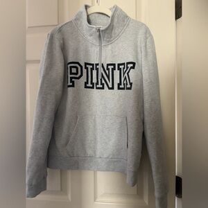 Victoria’s Secret PINK Quarter Zip Sweatshirt Gray Pullover Logo L Y2K Style